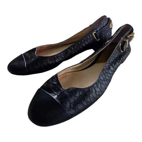 Michael Kors Loafers Womens 5.5 Black Dion Snakeskin Leather Ballet Flats - Picture 1 of 16